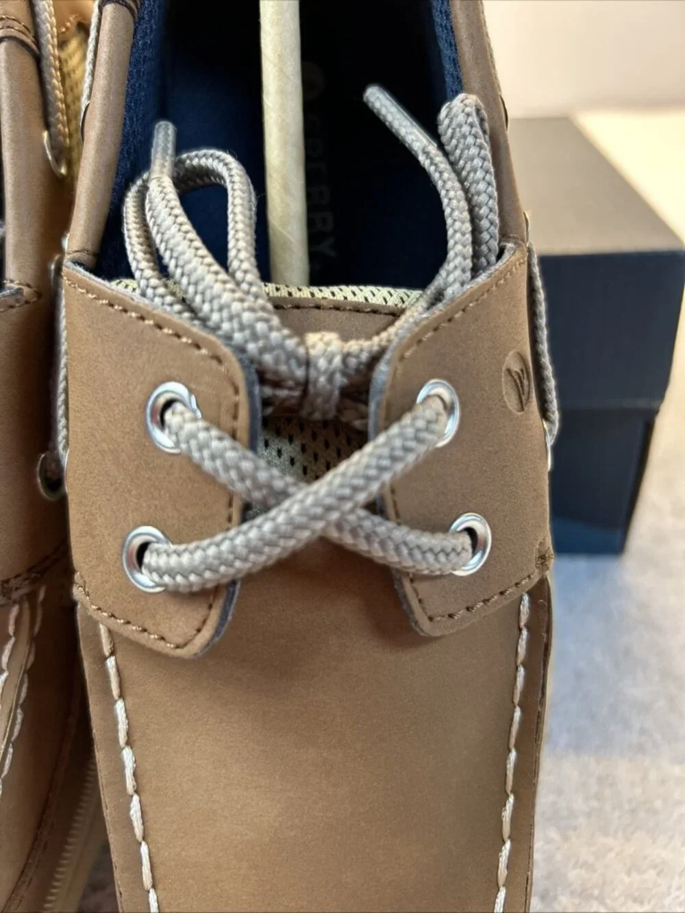 Sperry Top-Sider Boat Shoes Youth Kids 3M Tan Leather Rubber Sole Tie New in Box